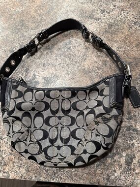 Coach Black and Gray Signature Jacquard Shoulder Bag